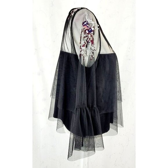 Willow & Clay Mesh Floral Embroidered Yoke Blouse Top Black Size Small - Picture 9 of 14